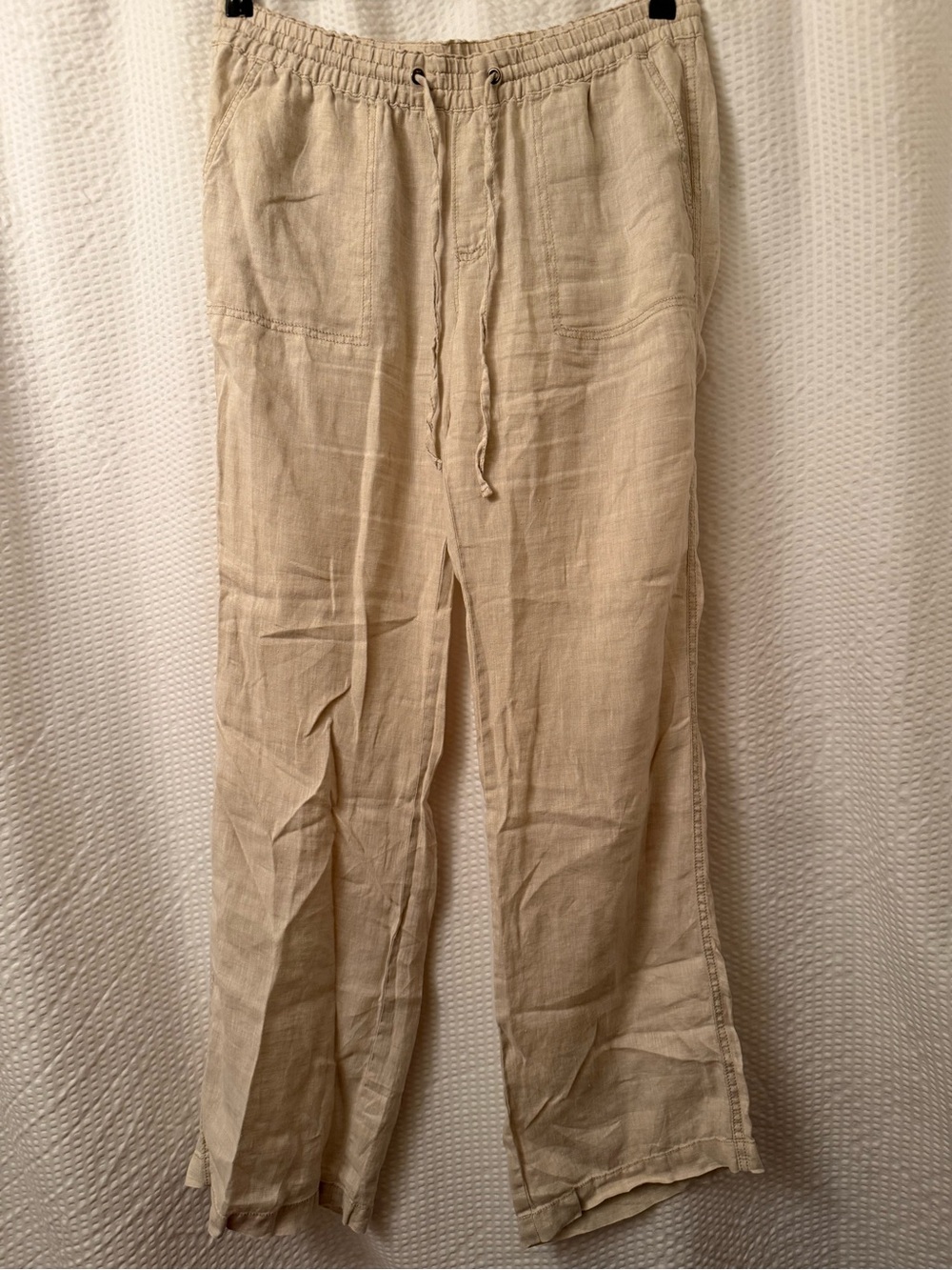 Caslon Linen straight Leg Pants Off White Cream Sz M Drawstring Nordstrom